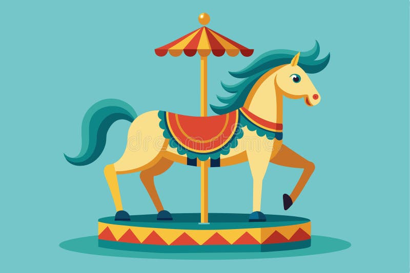 A cheerful carousel horse adorned with bright colors and decorative elements, ready for customization in a fun amusement park stock illustration