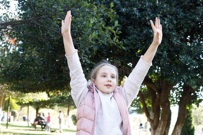 Cheerful child girl outdoors portrait royalty free stock photography