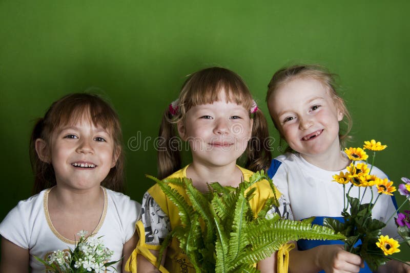 Cheerful children in a kindergarten summer.