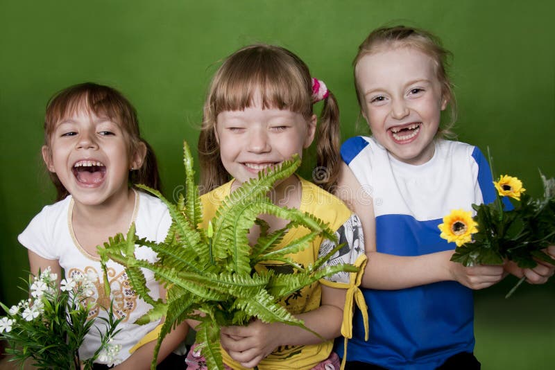 Cheerful children in a kindergarten summer.