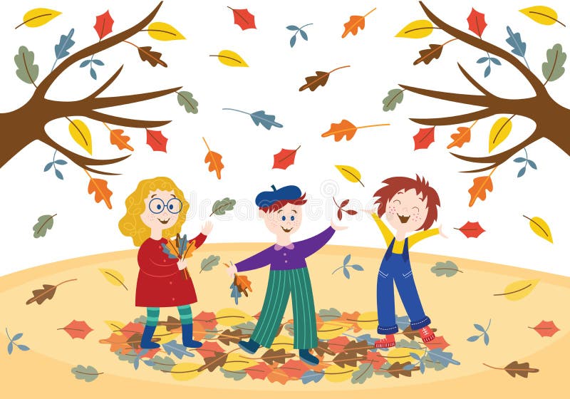 Cheerful children playing outdoors in autumn park or garden. royalty free illustration Cheerful children playing outdoors in autumn park or garden. royalty free illustration