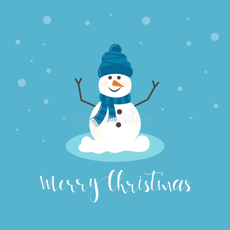 Cheerful christmas snowmen with different presents. Funny snow man wearing hat, scarf with tree. Festive happy xmas holiday cute