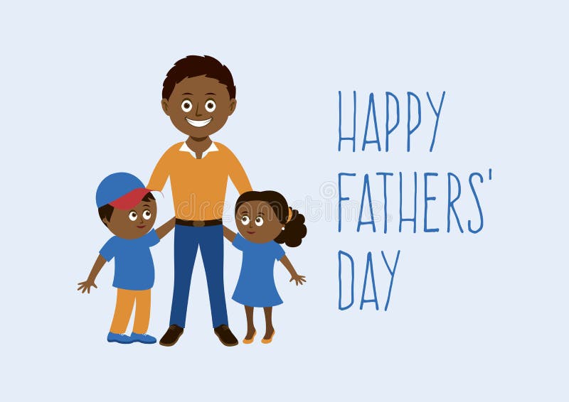 Happy Fathers` Day with Happy African American Family Vector Stock