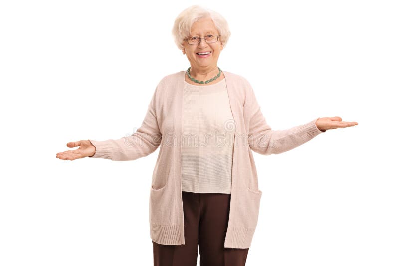 Cheerful elderly woman gesturing with her hands