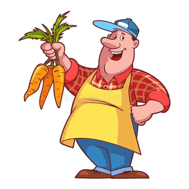 Cheerful Farmer In An Apron With A Carrot In His Hands Stock Vector ...