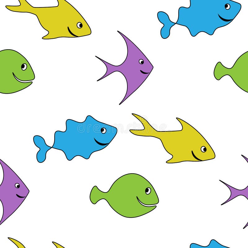 Cheerful Fish with Smiles for Kids Seamless Pattern Stock Vector -  Illustration of baby, marine: 197284351