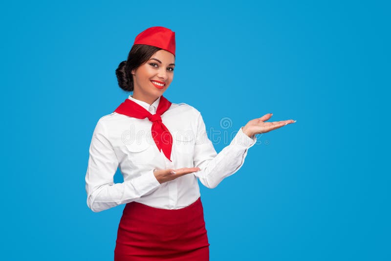 Cheerful Flight Attendant Representing Airline Stock Image - Image of ...