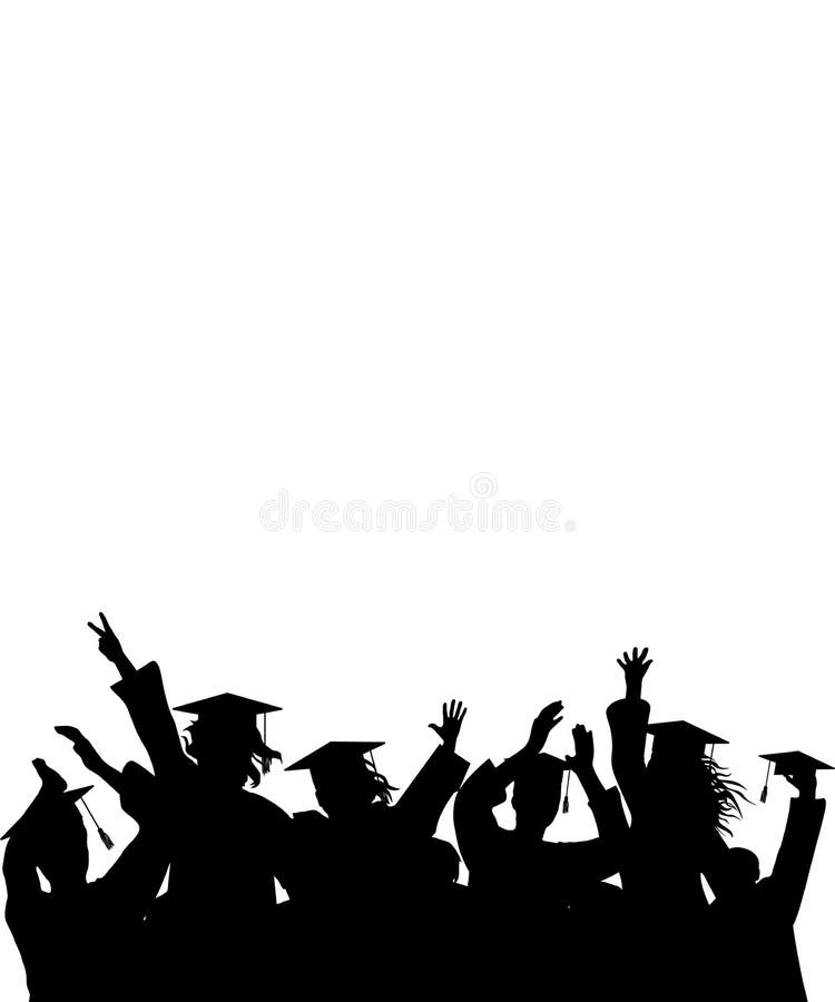 Cheerful graduate students with academic caps, silhouette. Graduation at university or college or school. vector illustration Cheerful graduate students with academic caps, silhouette. Graduation at university or college or school. vector illustration