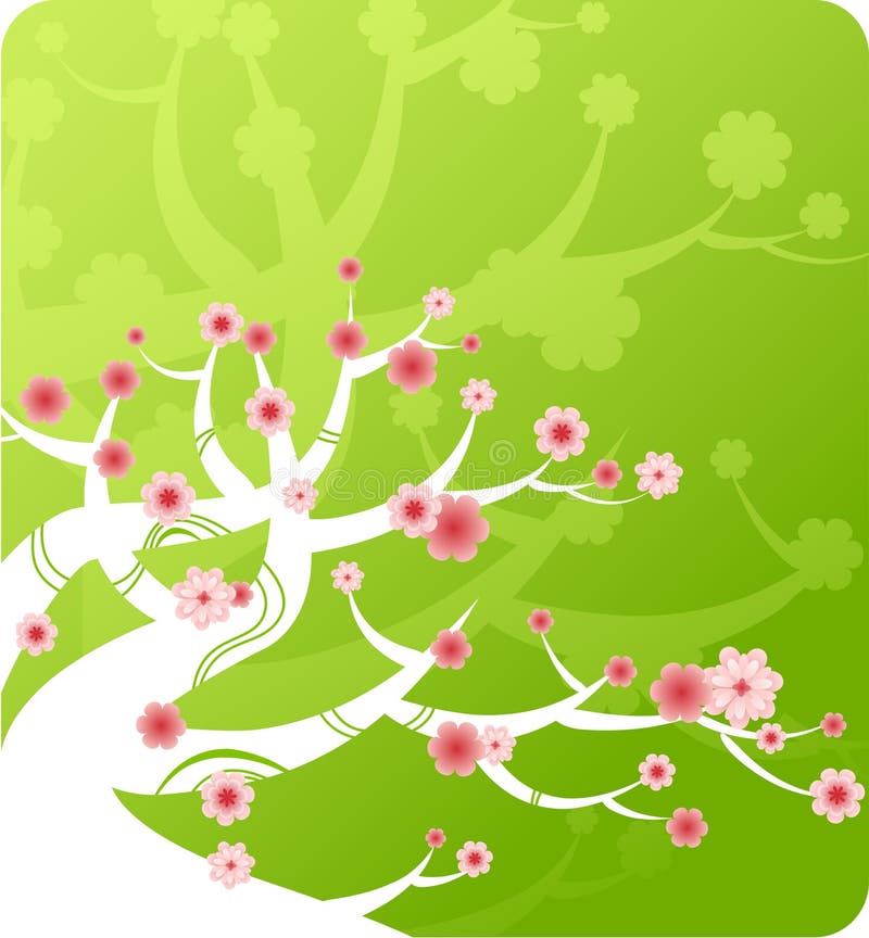 Cheerful green background with a cartoon tree