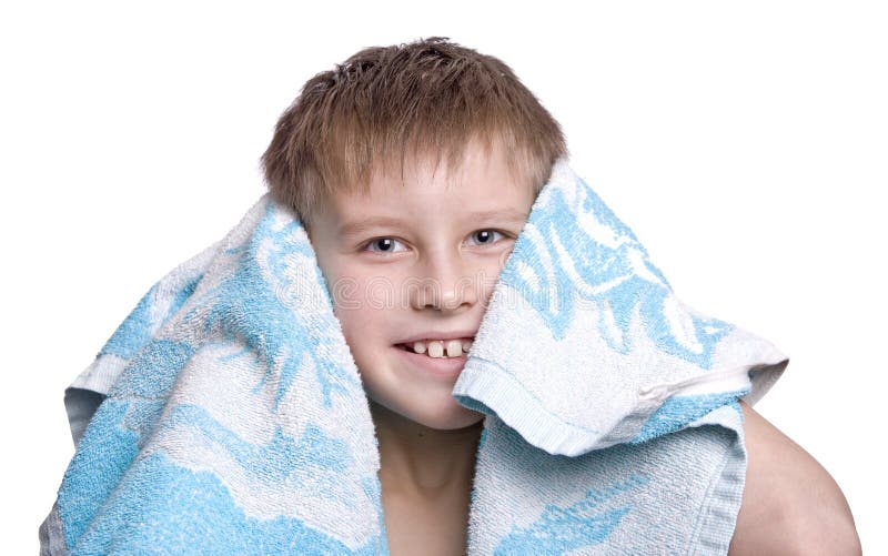 Cheerful kid after bath