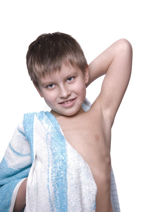 Cheerful kid after bath Isolated on
