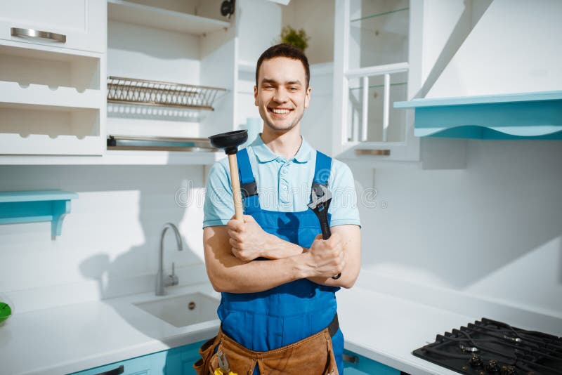 Man Using a Plunger to unstop his kitchen sink 4773754 Stock Photo at  Vecteezy