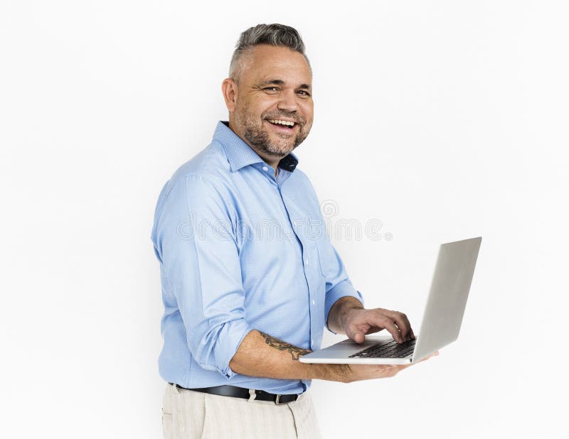 Cheerful Man Technology Gadget Concept royalty free stock photo