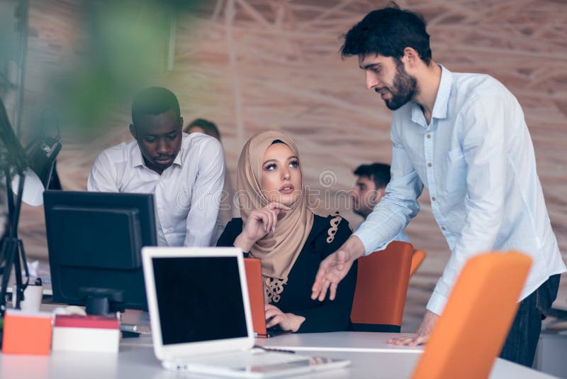 Cheerful multicultural business partners teamwork royalty free stock photo
