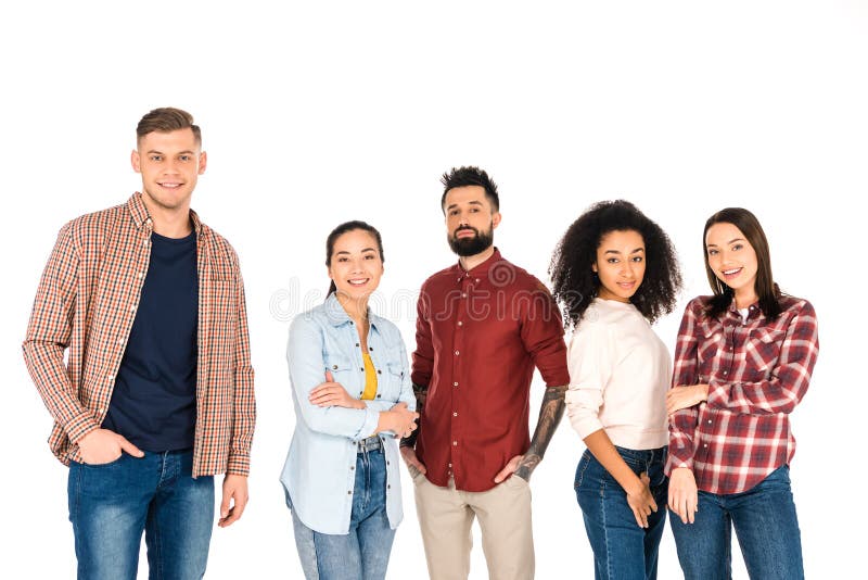 cheerful multicultural group of young people standing with crossed arms and hands in pockets isolated royalty free stock image cheerful multicultural group of young people standing with crossed arms and hands in pockets isolated royalty free stock image