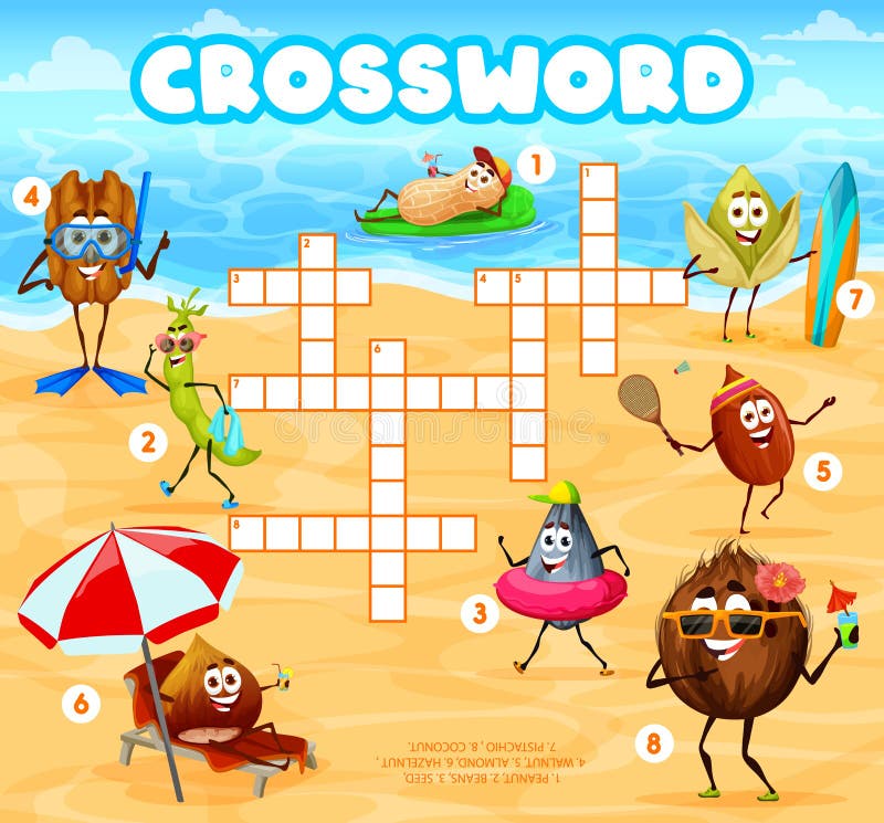 Cheerful Nuts Characters on Beach Crossword Grid Stock Illustration Cheerful Nuts Characters on Beach Crossword Grid Stock Illustration