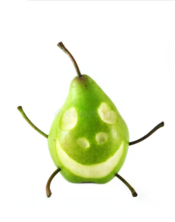 cheerful pear on white