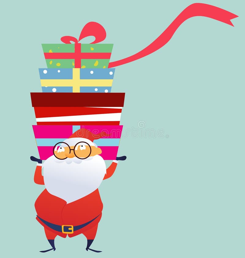 Cheerful Santa Claus giving Christmas gift box