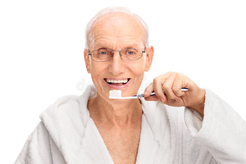 Cheerful Senior Brushing His Teeth Stock Image Image 56888069