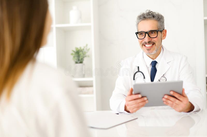 A conversation between a healthcare professional and a patient during appointment royalty free stock photos