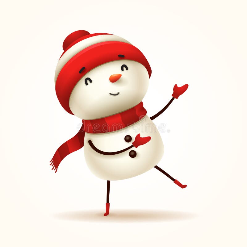 Cheerful snowman greets. Isolated