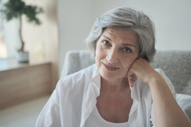 Cheerful Successful Grey Haired Senior Retired Grandma Enjoying 