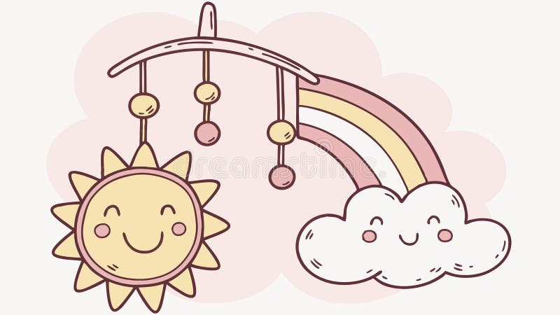 Bright Baby Mobile with Sun and Rainbow, Joyful Nursery Decor, vector design Generative AI vector illustration