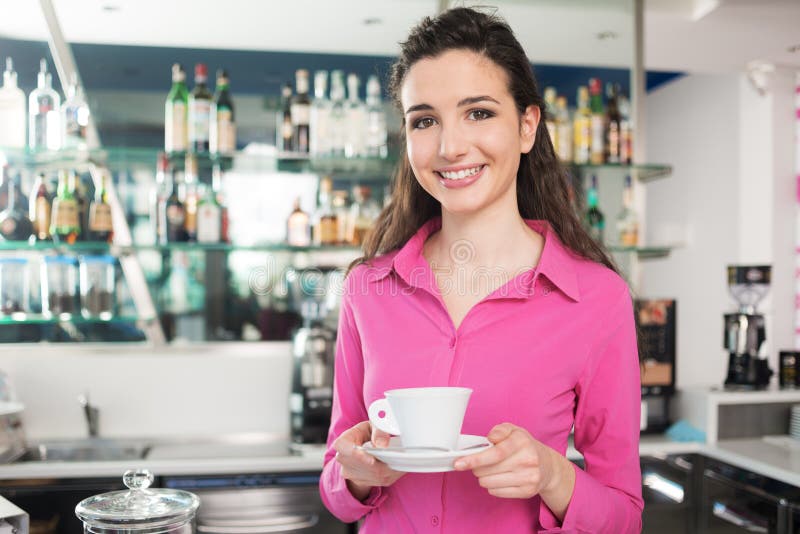 Cheerful Waitress in a Coffee Shop Stock Photo Image of preparation