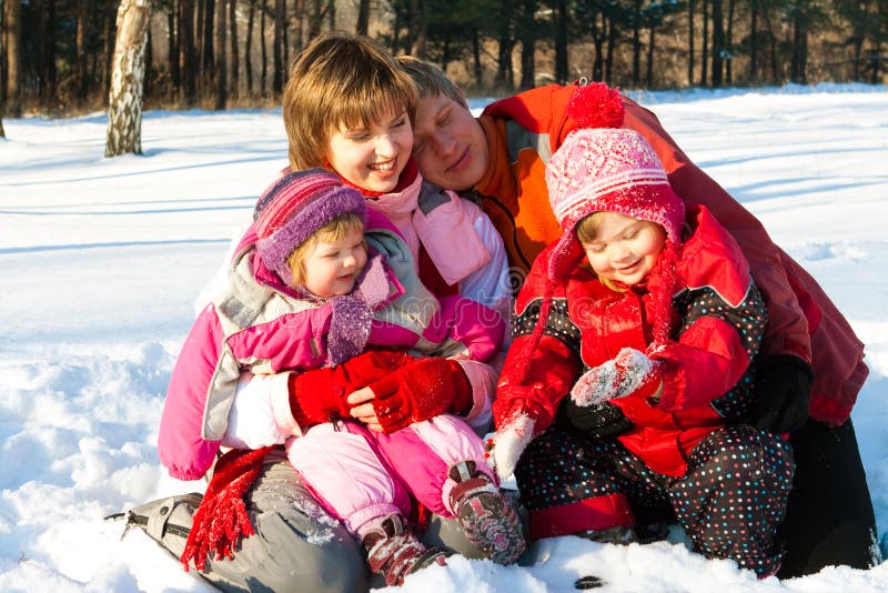 Cheerful winter family royalty free stock photo