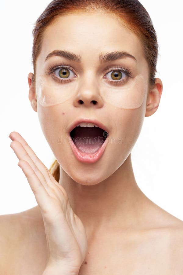 Cheerful Woman Bare Shoulders Clear Skin Face Mask Stock Photo - Image