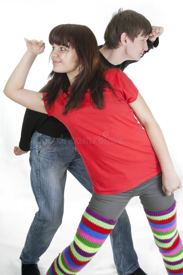 Cheerful young couple looking which way