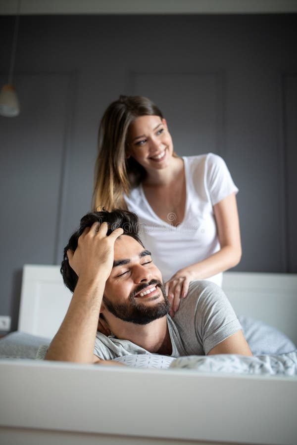 Cheerful Young Couple Making Massage at Home Stock Photo - Image of  happiness, girlfriend: 170808460