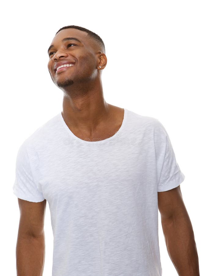 Cheerful young man smiling on isolated white background royalty free stock images