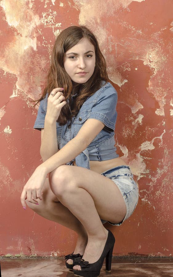 Cheerful Young Teen Girl In Denim Shorts Stock Image Image Of African 