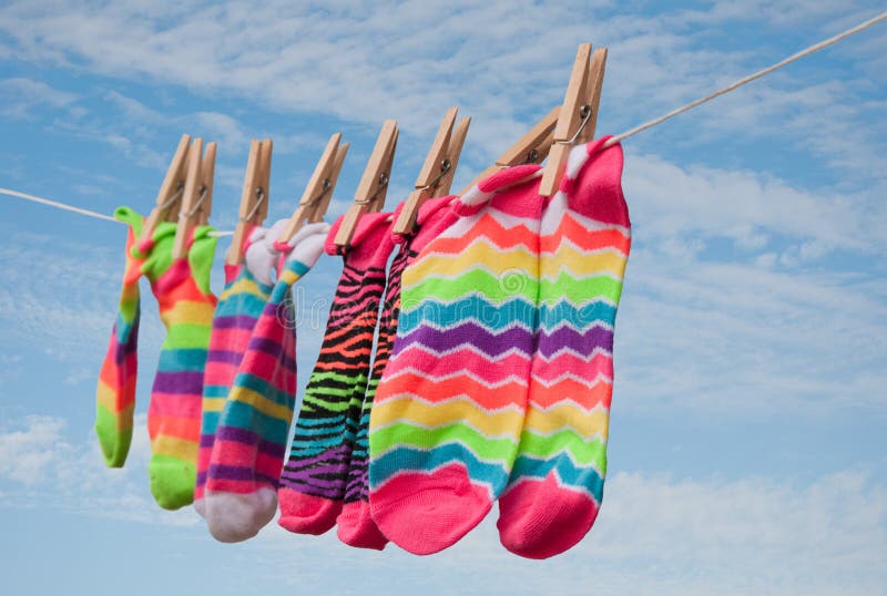 Cheerfully Colorful Socks Drying on Clothesline Stock Photo Image of