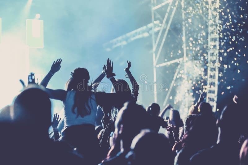 Cheering Crowd with Raised Hands at Concert - Music Festival Editorial ...