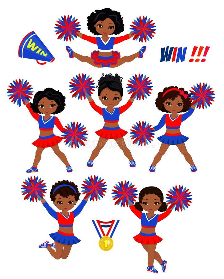 Cheerleadears Team Of Girls Cheerleading einheitliche rote blaue Vektorillustration lizenzfreie abbildung Cheerleadears Team Of Girls Cheerleading einheitliche rote blaue Vektorillustration lizenzfreie abbildung