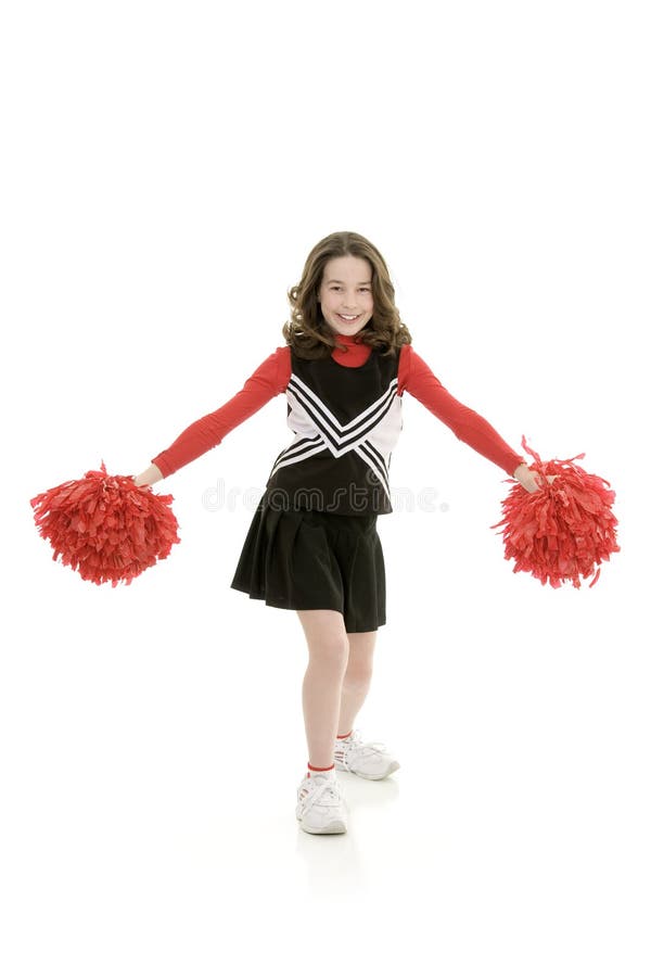 Ten Year Old Caucasian Girl Dressed As a Red Cheerleader Outfit Stock