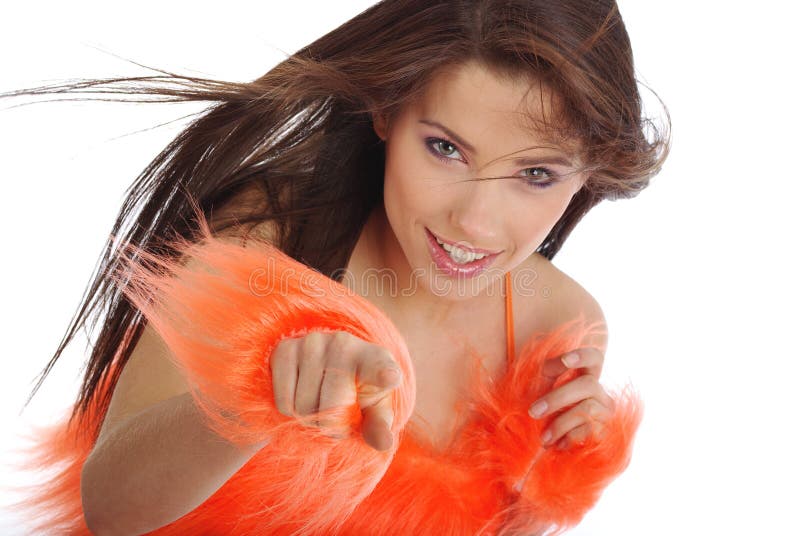 Cheerleader in Orange Costume Stock Photo Image of sensuality