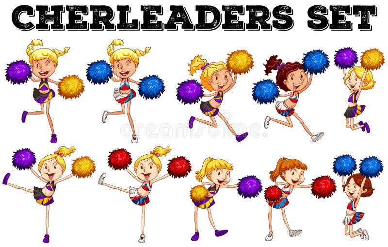 Cheerleadern mit dem Pompom, der auf und ab springt stock abbildung Cheerleadern mit dem Pompom, der auf und ab springt stock abbildung
