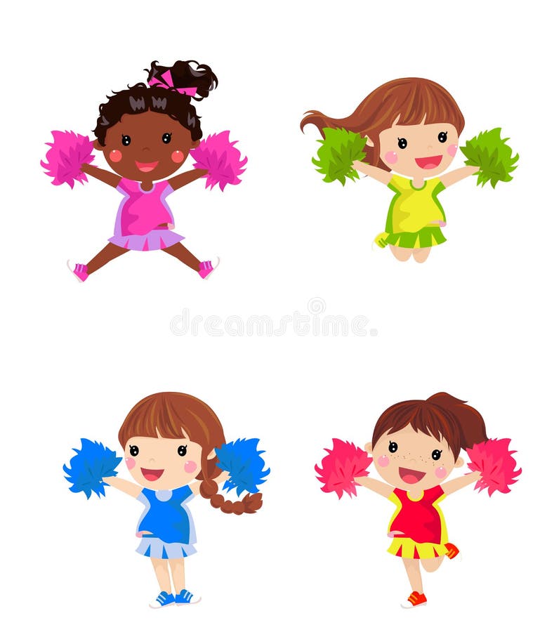 Cheerleaders with pom pom stock vector. Illustration of group 85668133