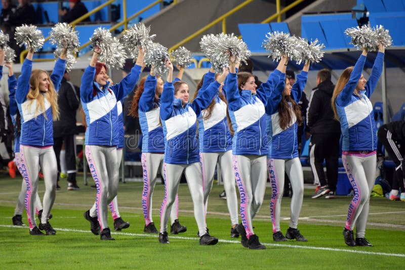 cheerleaders welcome viewers photo was taken during the match between fc dnipro dnipropetrovsk city and fc olimpik donetsk city at. cheerleaders welcome viewers photo was taken during the match between fc dnipro dnipropetrovsk city and fc olimpik donetsk city at