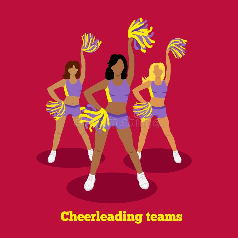 Cheerleaders Team in Uniform Dancing with - Stock Illustration