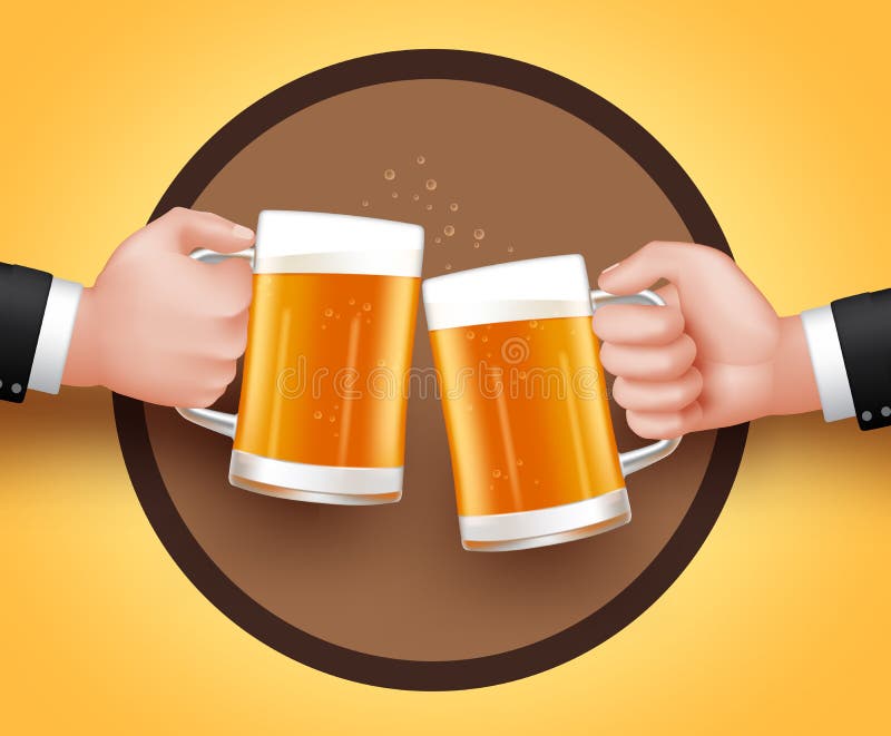 Cheers Beer of Two Man Holding Mug for Toast of Celebration