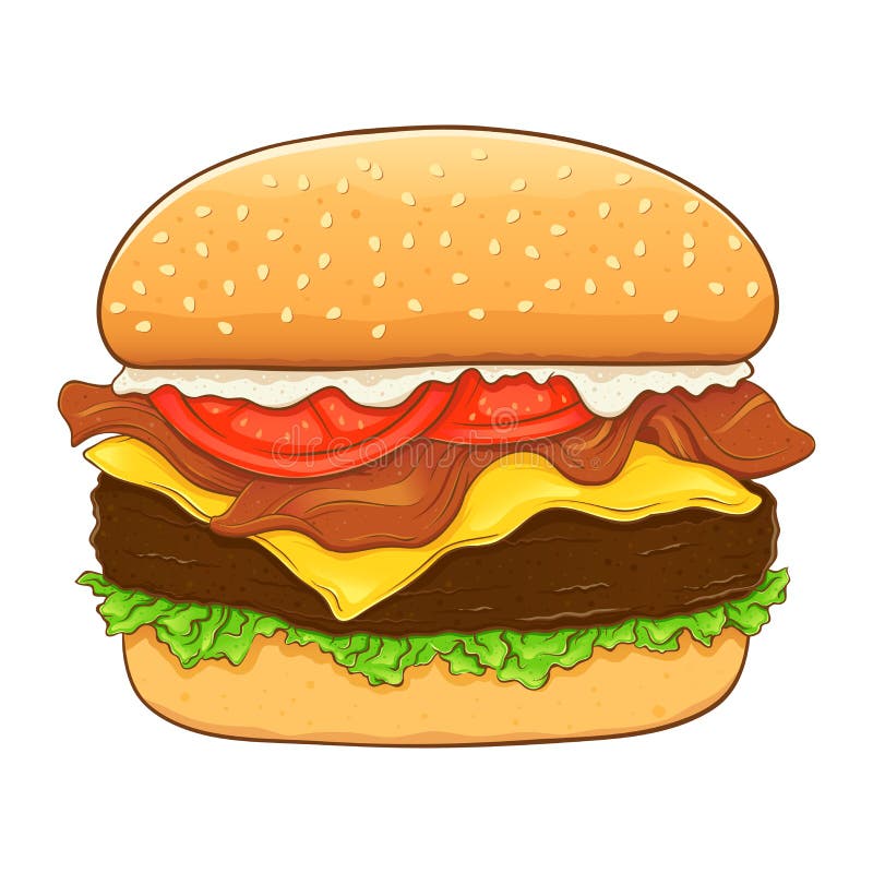 Cheese Burger and Bacon Hand Drawing Stock Vector Illustration of