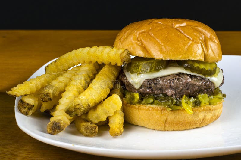 Cheese Burger with Relish Top with Pickles Stock Image Image of