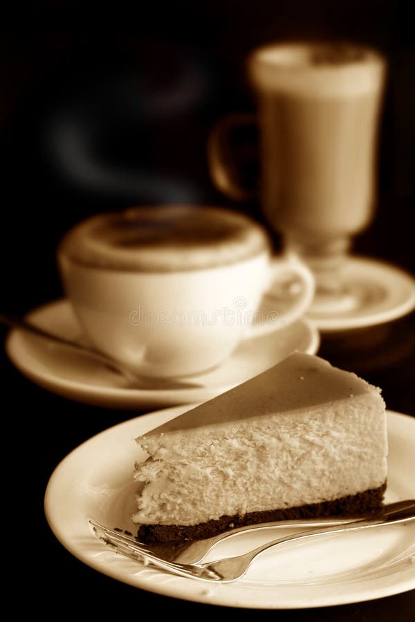 Cheese Cake With Cappuccino And Cafe Latte Stock Photo Image of