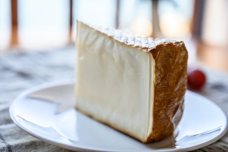 Cheese Collection, Piece of Smoked Spanish Goat Cheese Stock Image