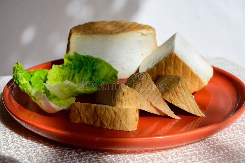 Cheese Collection, Piece of Smoked Spanish Goat Cheese Stock Image