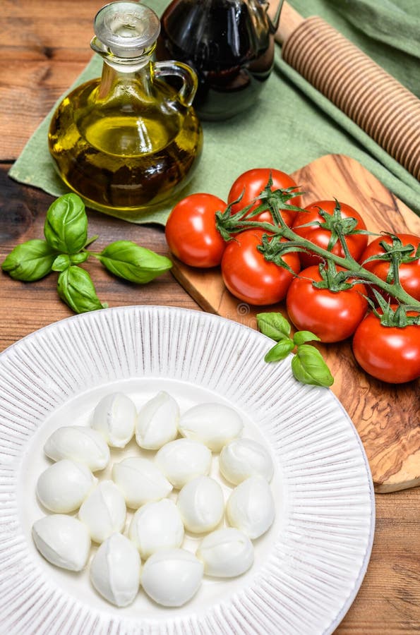 Cheese Collection, White Mini Mozzarella Cheese Balls for Salad or for Appetizer Snacks Stock